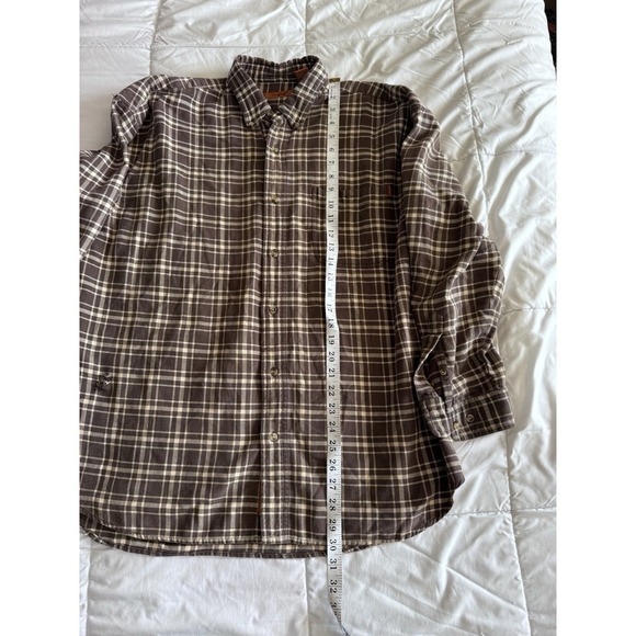 OOBE Brown Plaid Flannel Long Sleeve Sz XL Button Down Shirt VINTAGE Small Hole - Picture 5 of 9